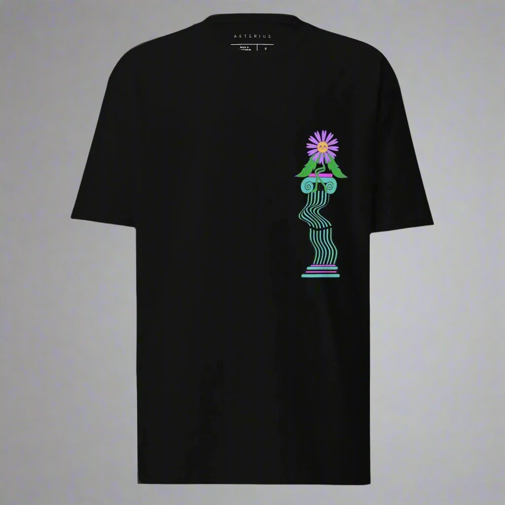 Miss Flowerina designer graphic tee in luxury streetwear black t-shirt aesthetic with flower art