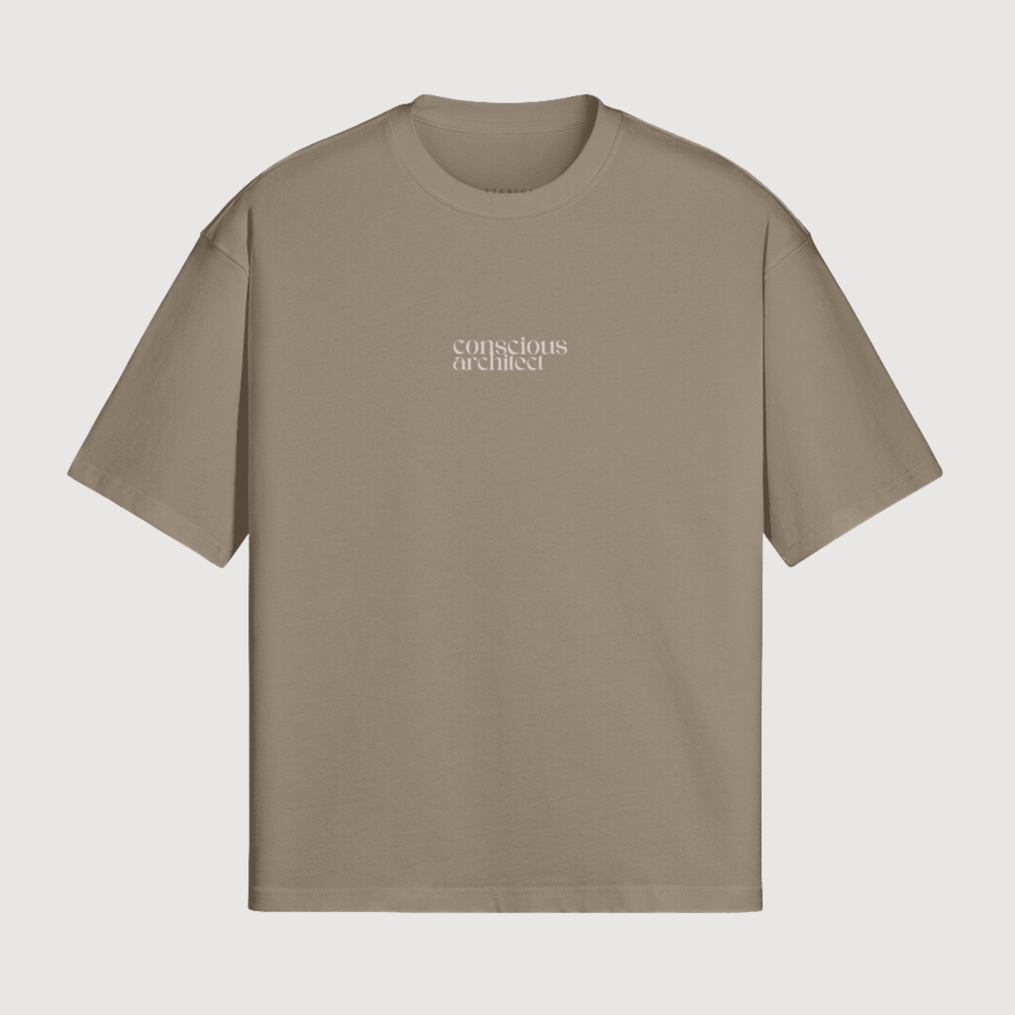 boxy drop shoulder t-shirt beige luxury streetwear aeterius conscious architect