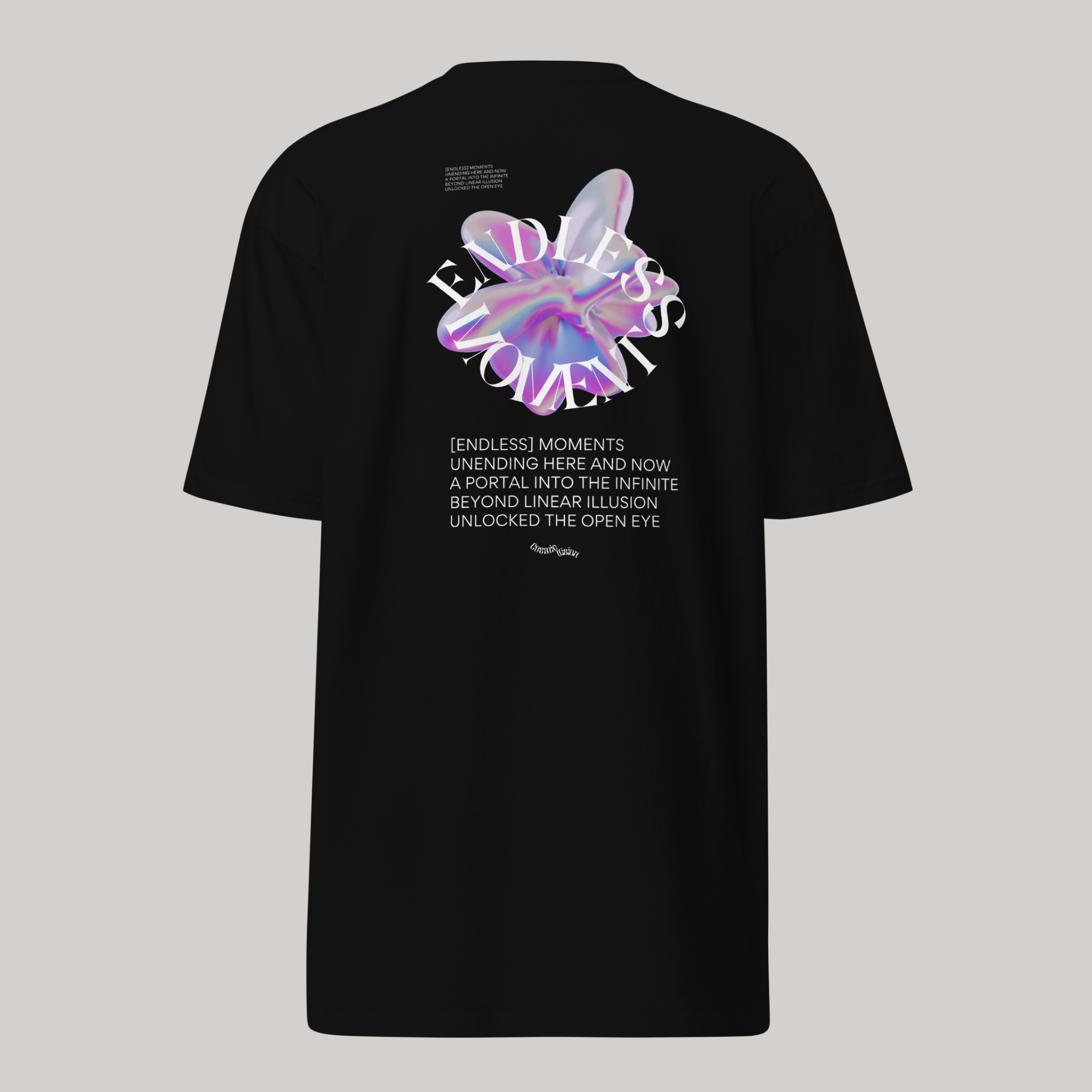 Drop shoulder black t-shirt graphic tee back design Aeterius streetwear clothing