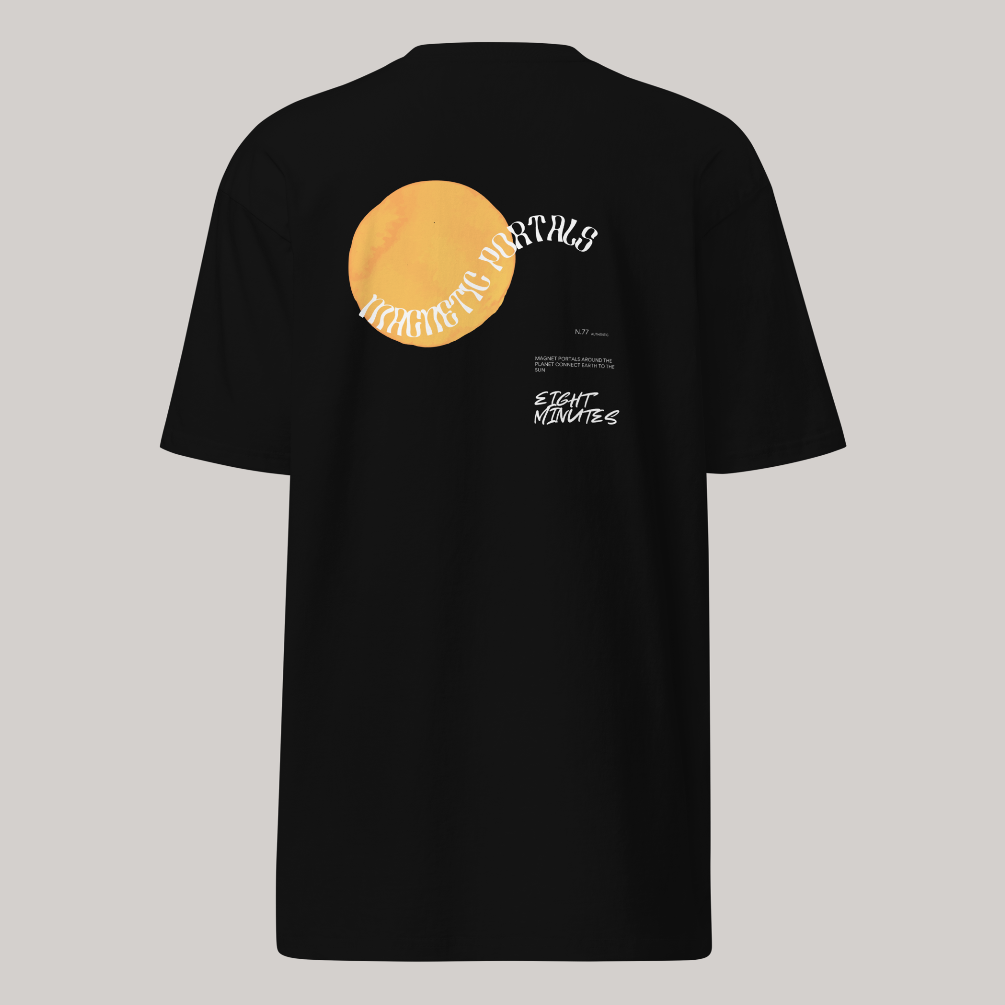 magnetic portals black t-shirt aeterius streetwear urban graphic tee black yellow sun surfer tees