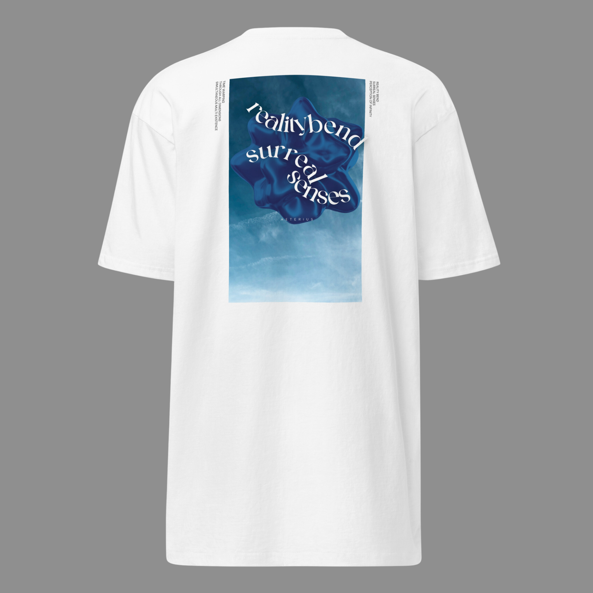 white t-shirt with back design graphic tee luxury streetwear urban clothing aeterius surreal senses