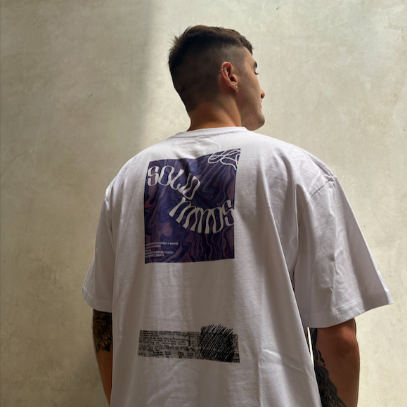 Aeterius Solid Minds Graphic T Shirt White Tee Oversized Drop Shoulder Mens Streetwear Back Design