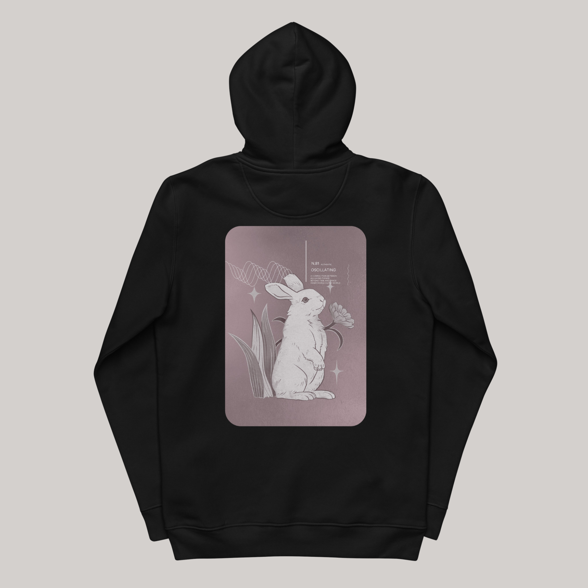 Black hoodie with bunny rabbit on the back; a streetwear black hoodie by AETERIUS
