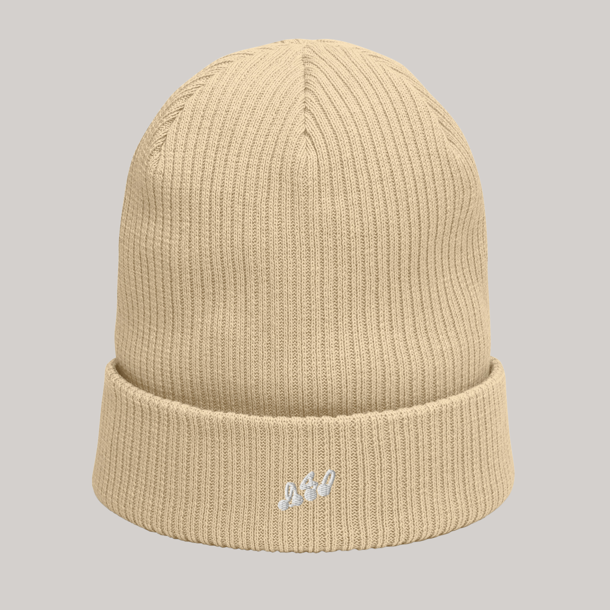 Light beige / sand brown beanie, faded yellow, khaki street headwear, 980 embroidery