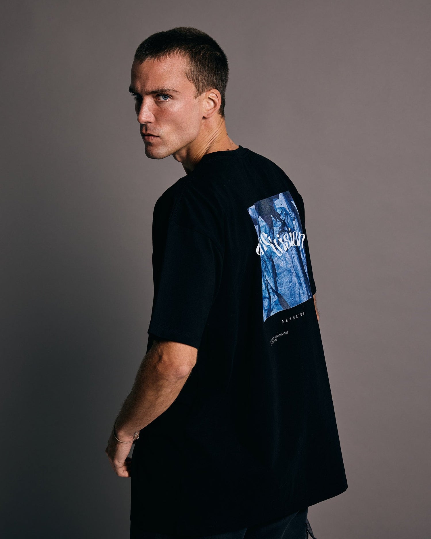 Cosmic Vision T-Shirt x Black and Blue Graphic Tee x Black T-Shirt