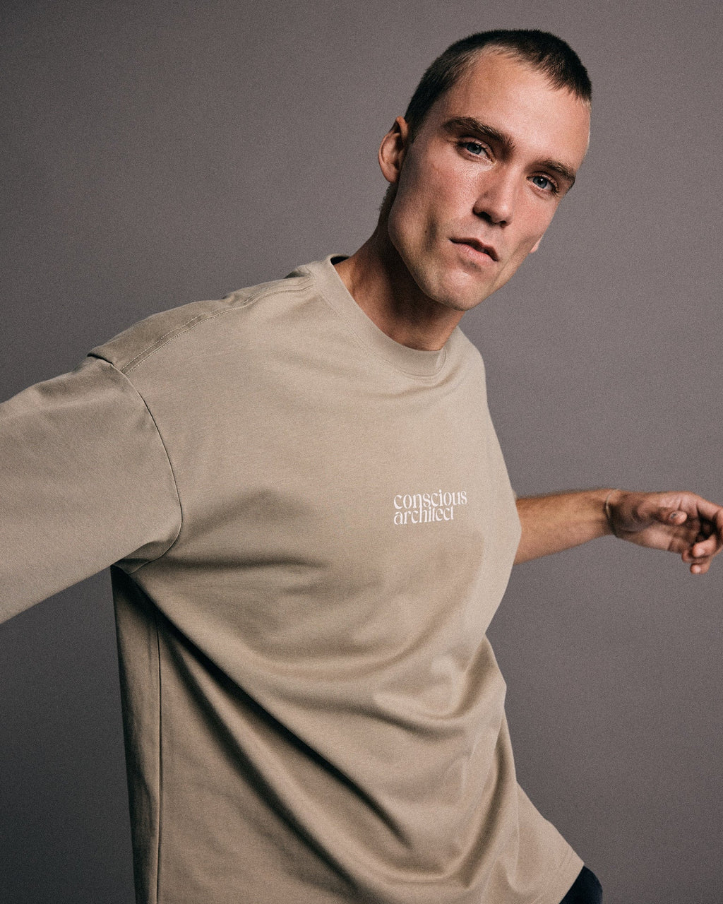 Conscious Architect x Boxy Drop Shoulder T-Shirt x Beige