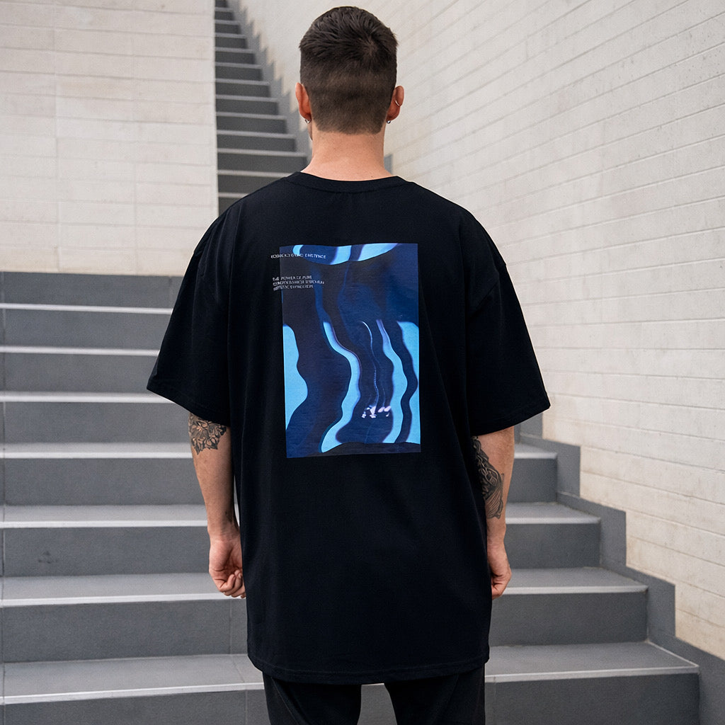 AETERIUS Kosmocentric black oversized t-shirt boxy fit luxury streetwear 