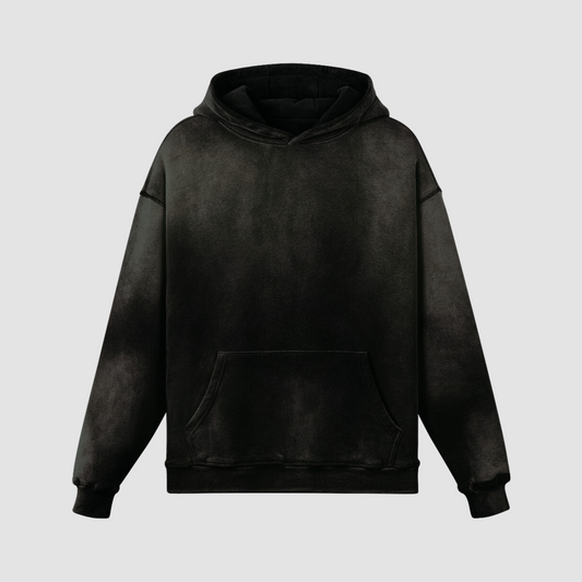 Faded black hoodie luxury streetwear sweatshirt AETERIUS 