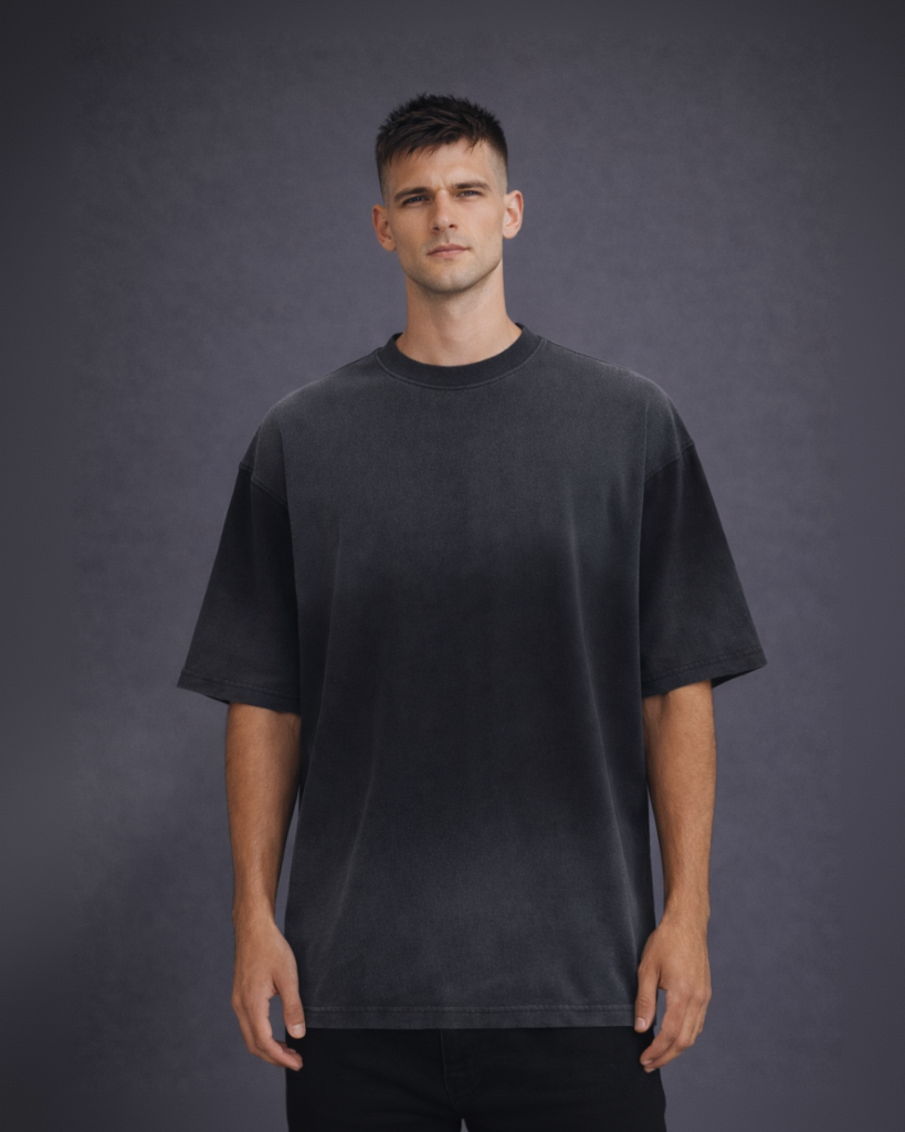 Dyed Black T-Shirt x Drop Shoulder Oversized T-Shirt