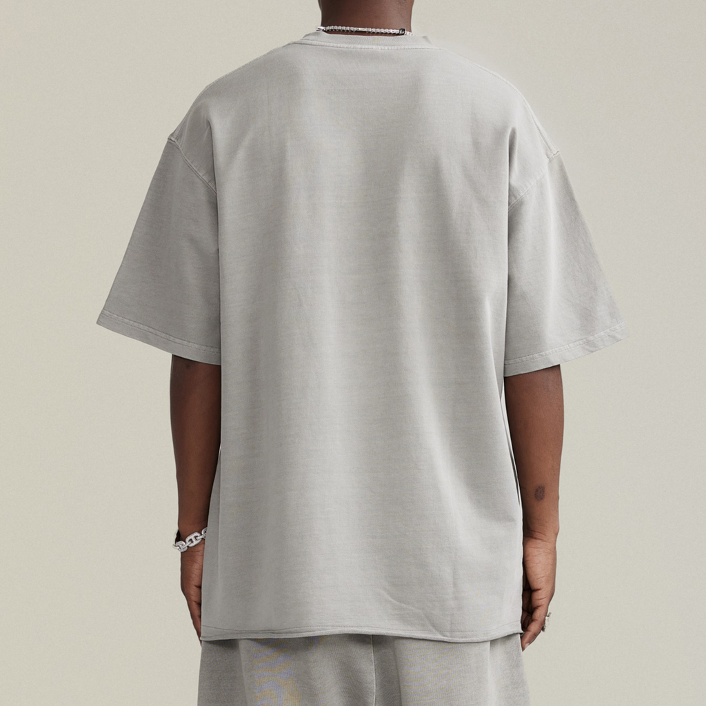 Drop shoulder t-shirt boxy fit light grey tee luxury streetwear AETERIUS