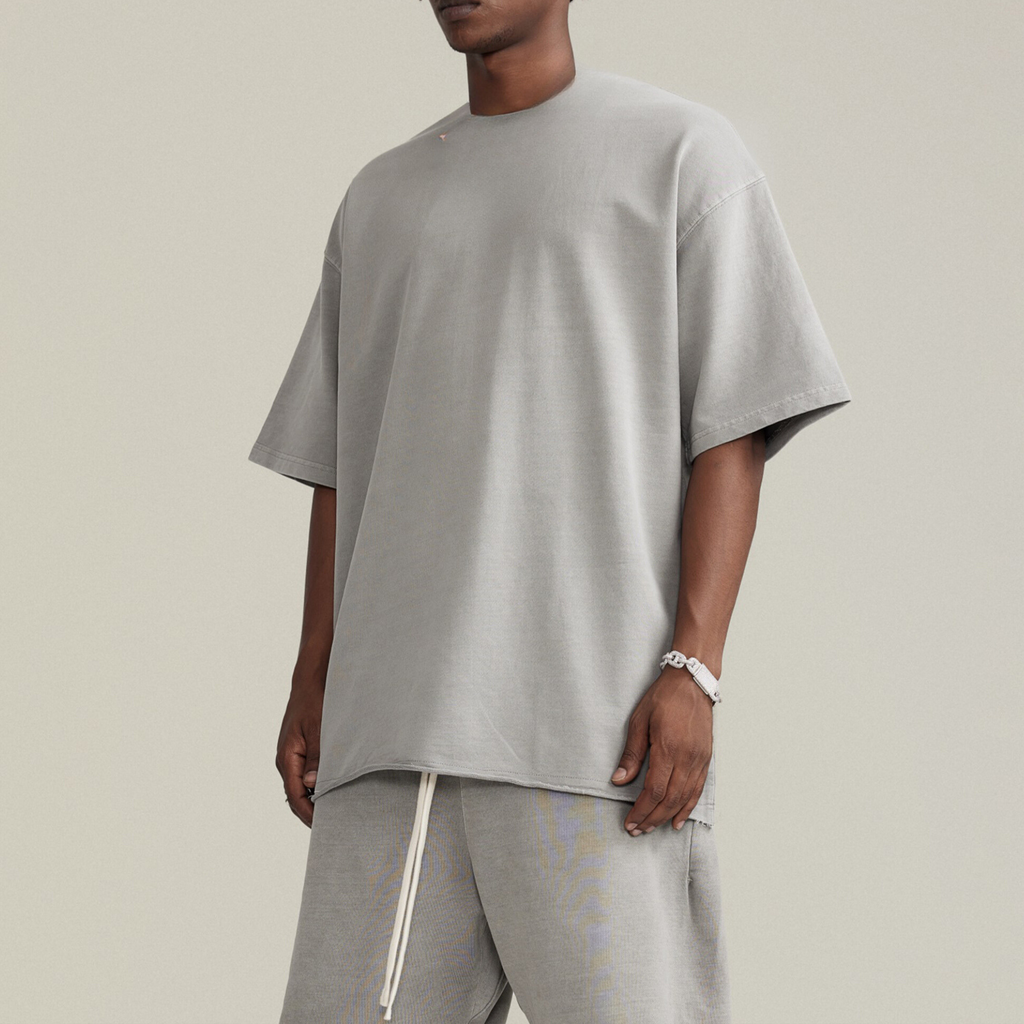 Light Grey Drop Shoulder T-Shirt x Boxy Fit