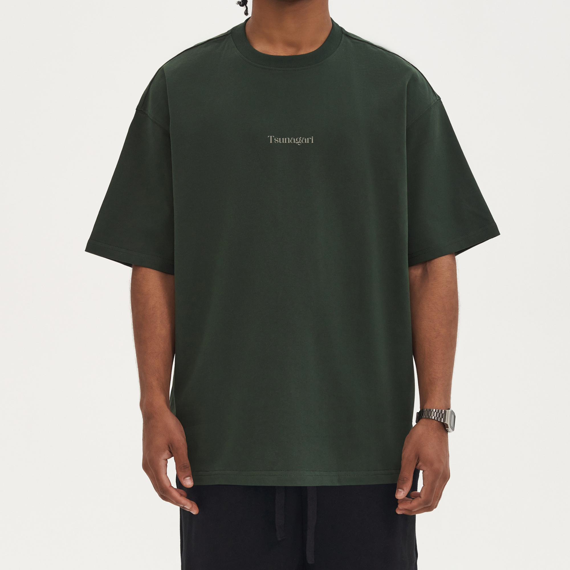 Tsungari dark green oversized t-shirt luxury streetwear drop shoulder tee