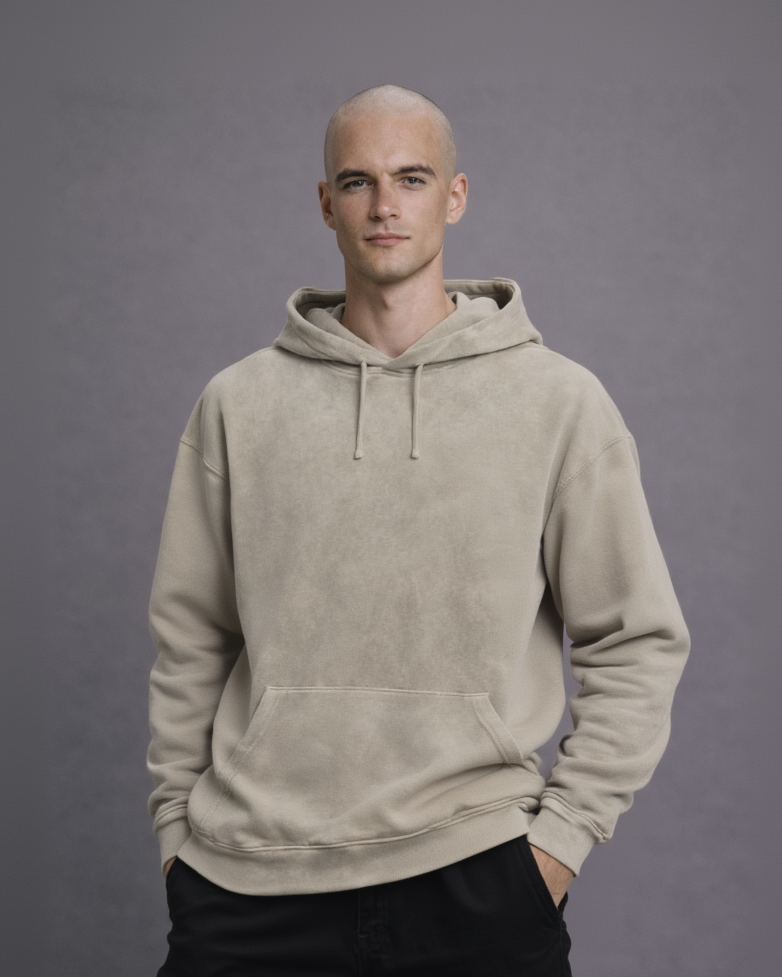 Washed Beige Sweatshirt x Drop Shoulder Hoodie