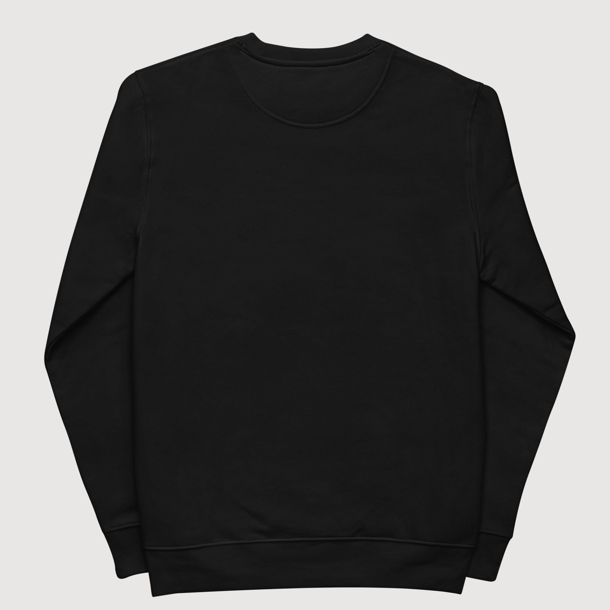 back side of black crewneck sweatshirt