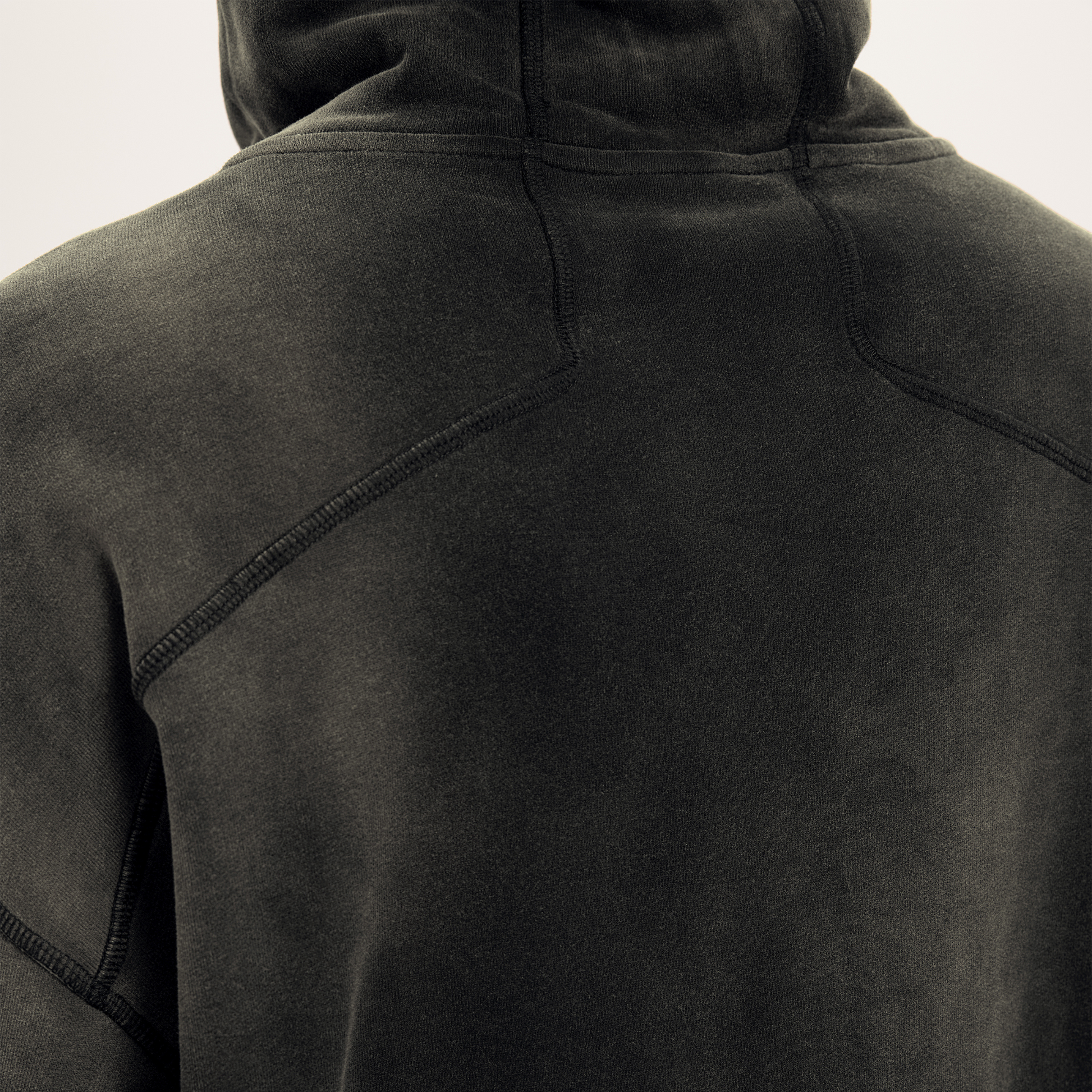 back side of black hoodie from streetwear hoodies in washed black