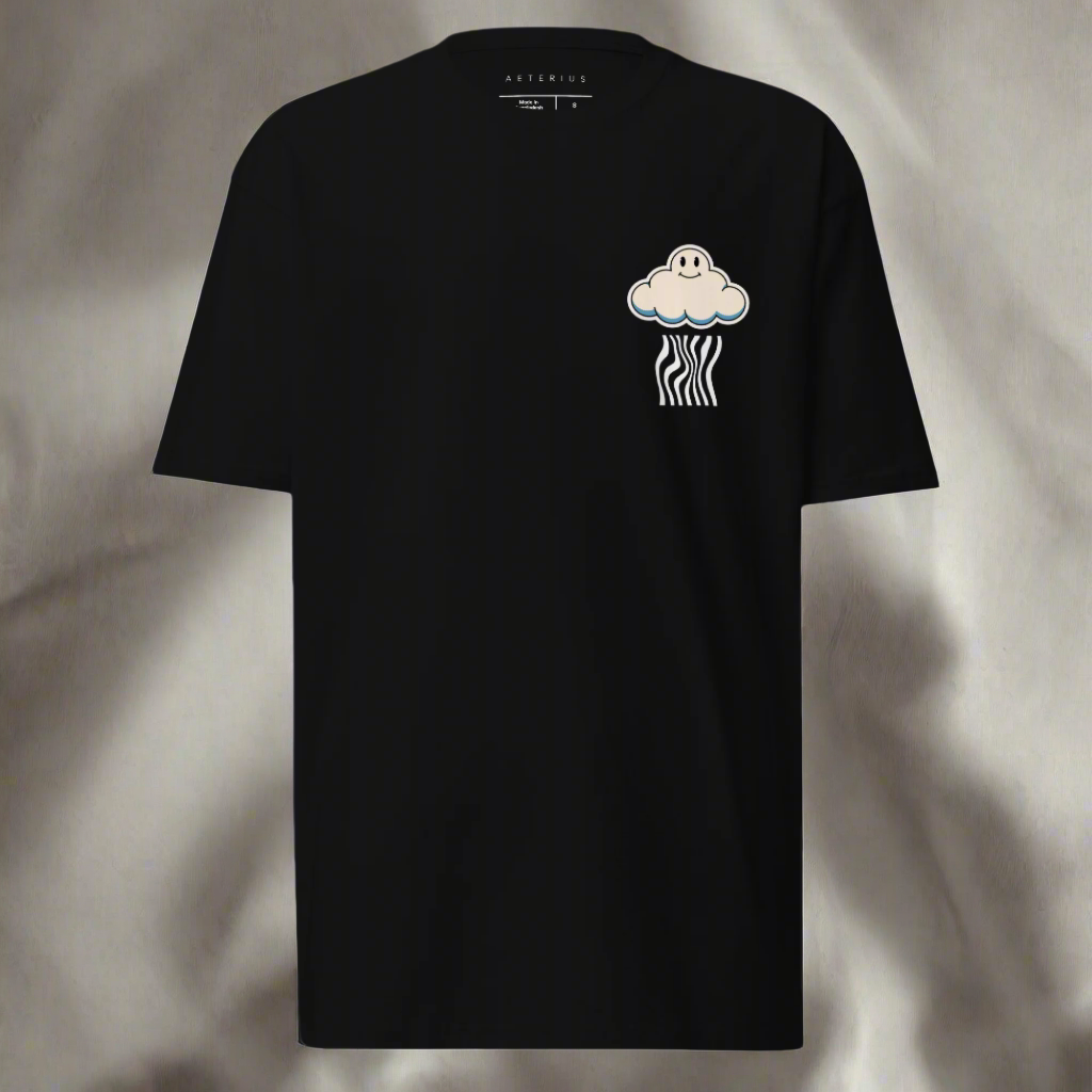 drop shoulder black t-shirt Mr. Cloud oversized streetwear tee with front design