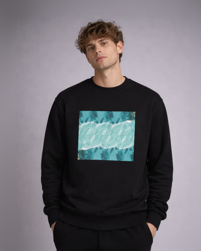 Crystalized Ocean - Blue and Black Crewneck Sweatshirt