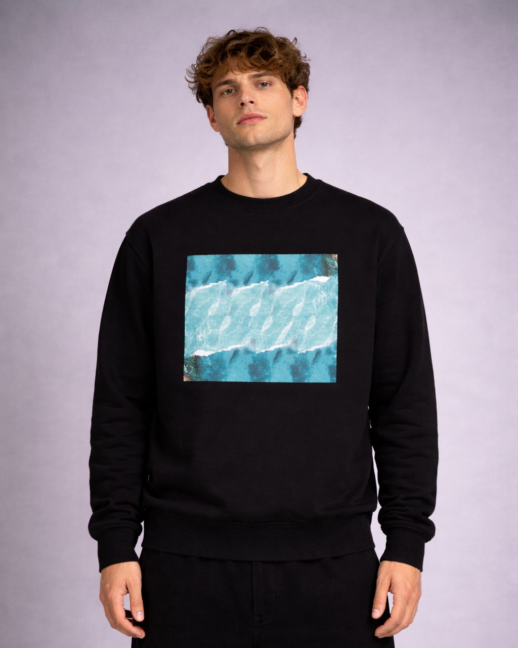 Crystalized Ocean - Blue and Black Crewneck Sweatshirt