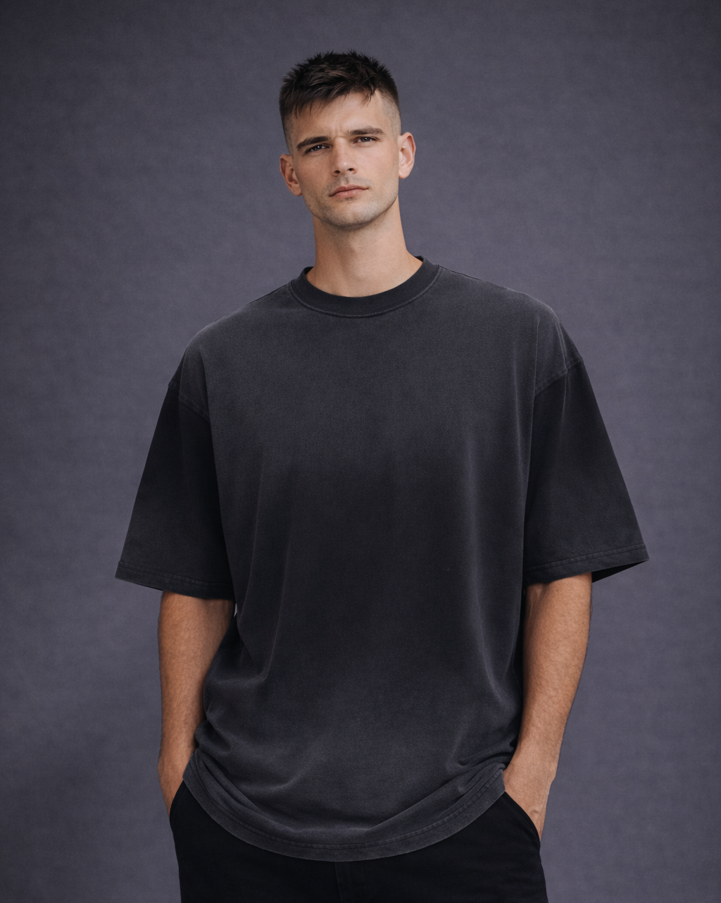 Dyed Black T-Shirt x Drop Shoulder Oversized T-Shirt