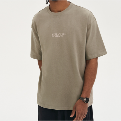 Conscious architect oversized beige t-shirt luxury streetwear drop shoulder