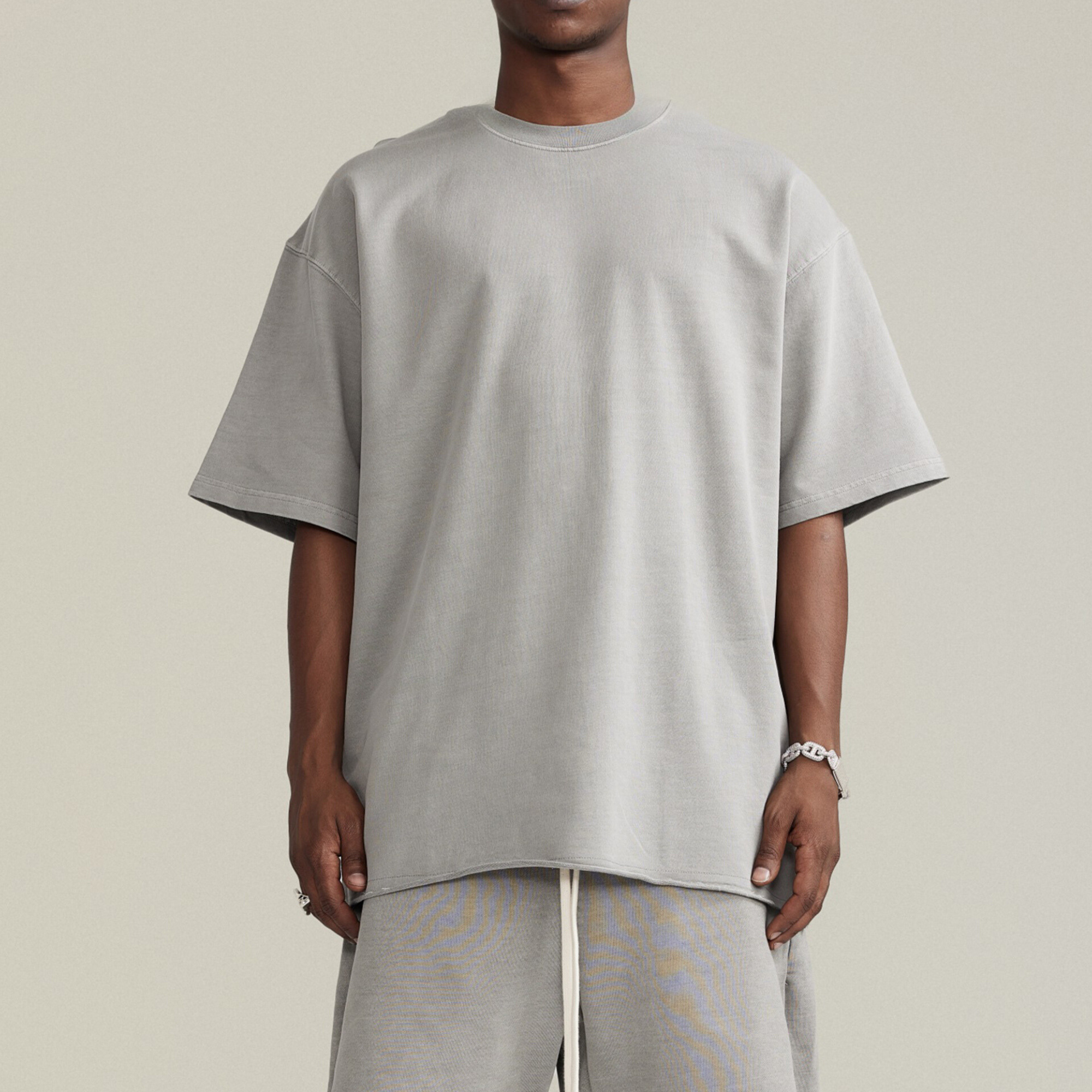 Luxury streetwear light grey oversized t-shirt boxy fit 