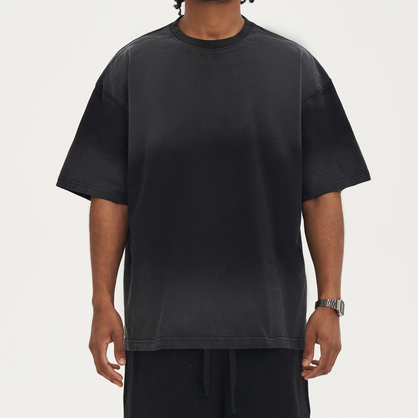 Dyed oversized black tshirt luxury streetwear boxy drop shoulder 