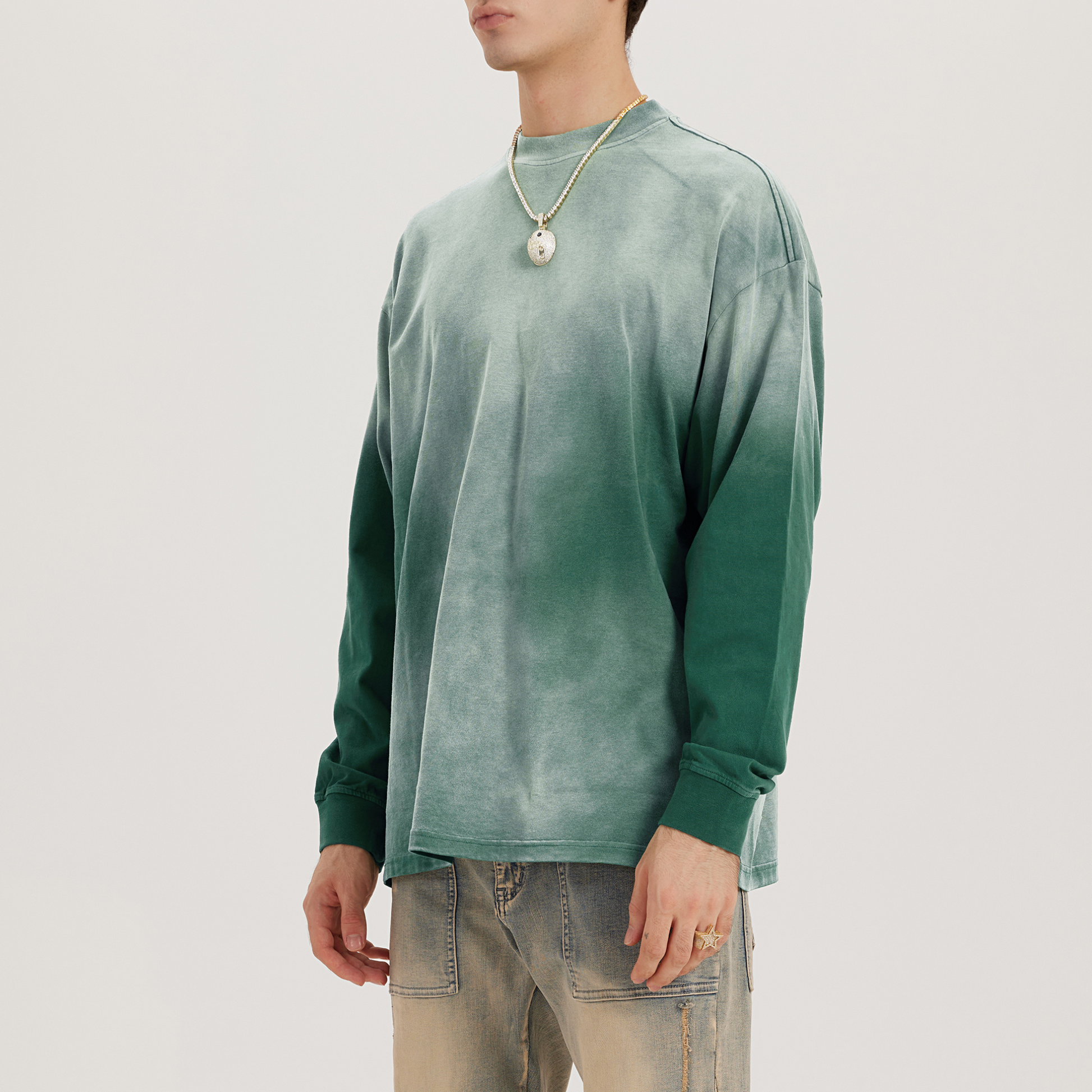 dyed green crewneck sweatshirt streetwear