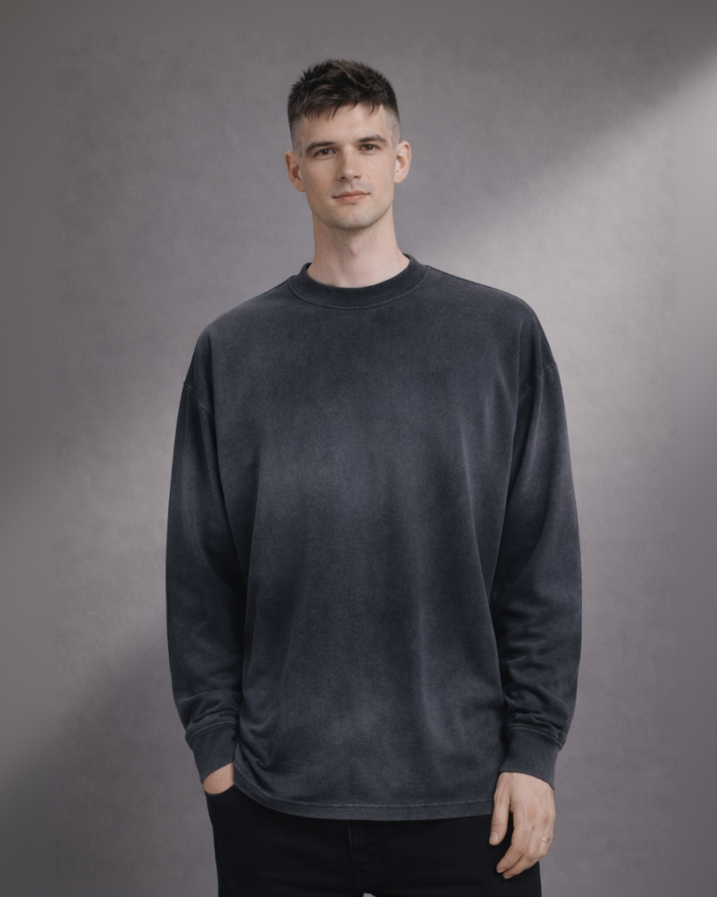 Dyed Oversized Crewneck x Drop Shoulder x Washed Out