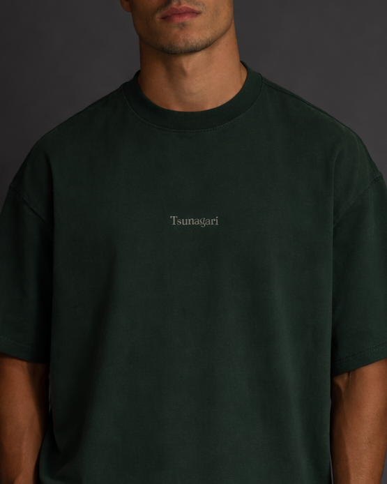 Tsunagari x Dark Green Drop Shoulder T-Shirt x Boxy Fit