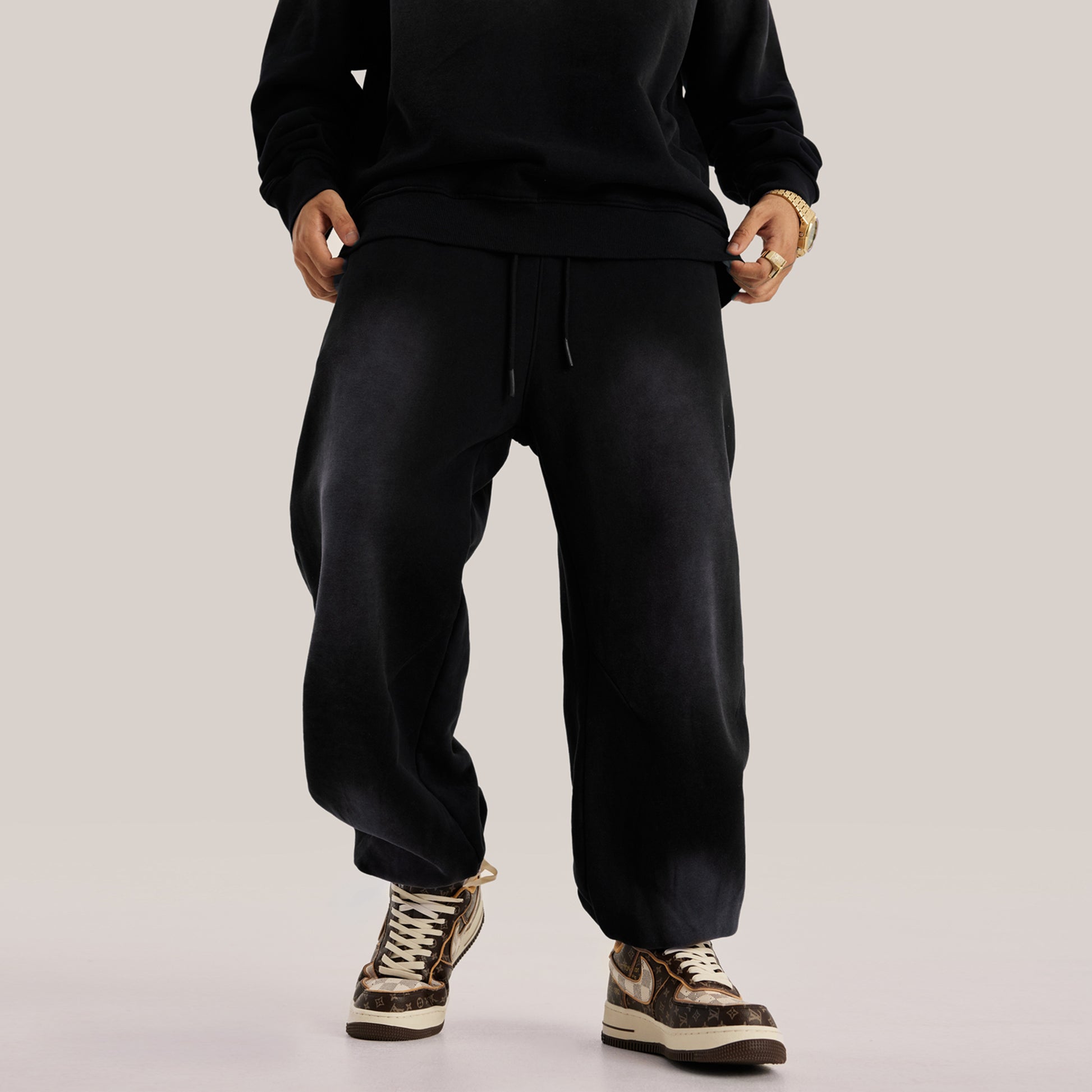 Washed Black Oversized Sweatpants x Baggy Fit - AETERIUS