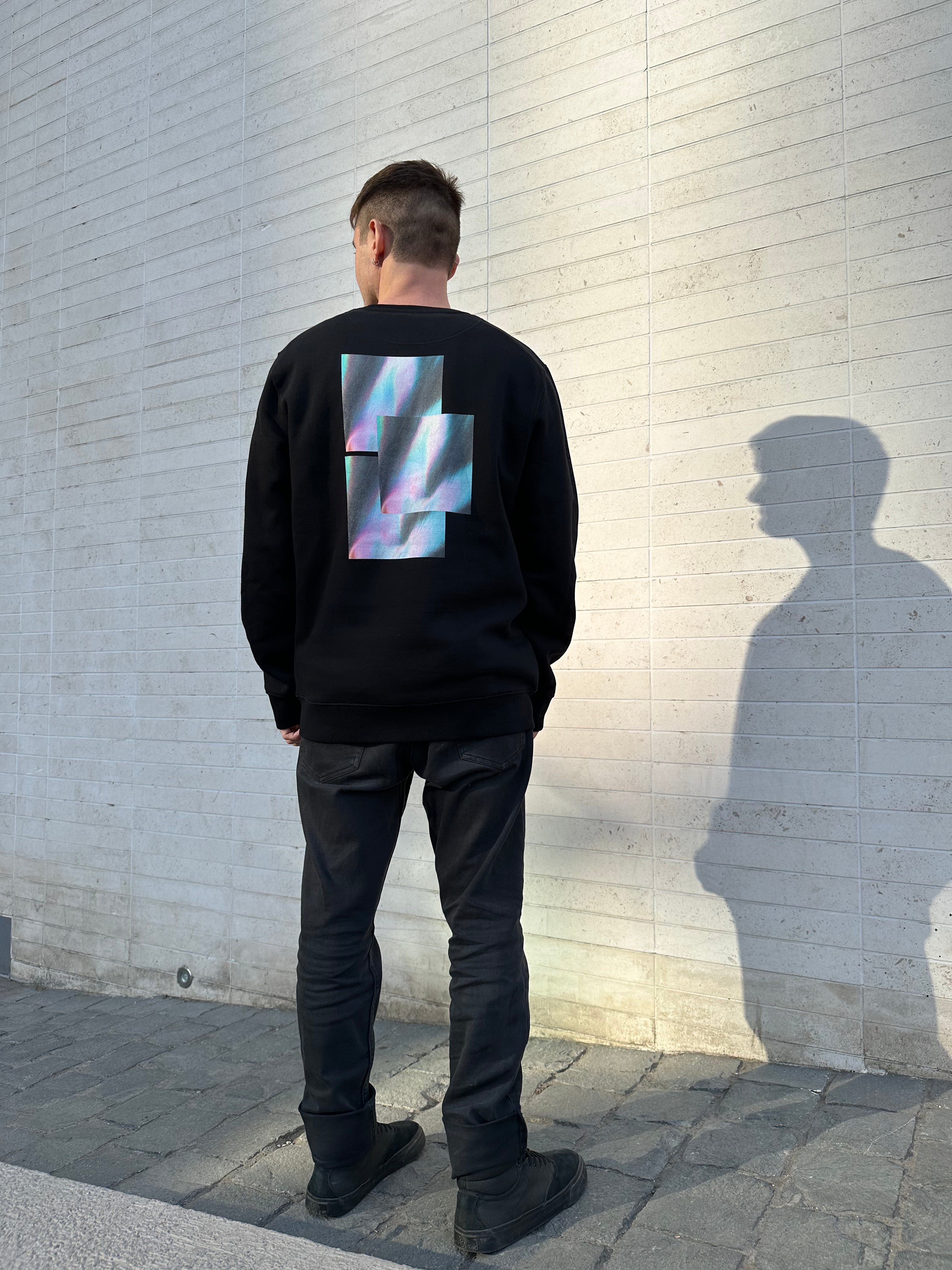 AETERIUS Luxury streetwear crewneck Reflect black sweatshirt oversized