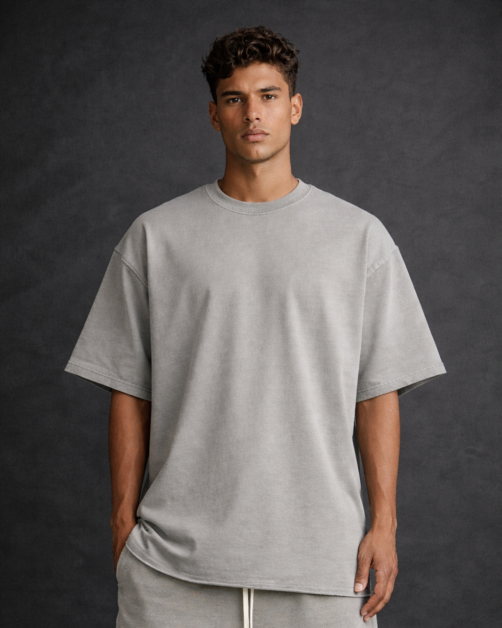 Light Grey Drop Shoulder T-Shirt x Boxy Fit
