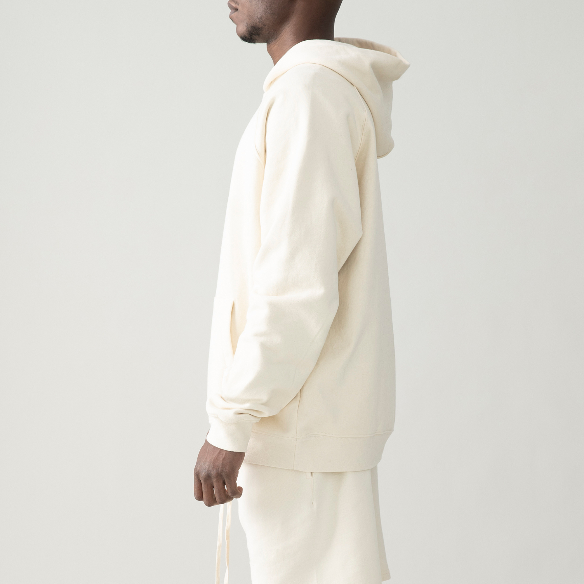 side view of off white hoodie 