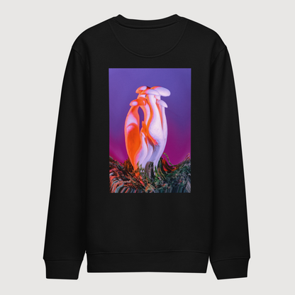 Black graphic sweatshirt with mushroom ‘Terra’ design, a luxury streetwear oversized fit