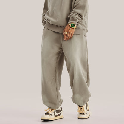 beige pants oversized sweatpants, baggy pants in luxury streetwear aesthetic