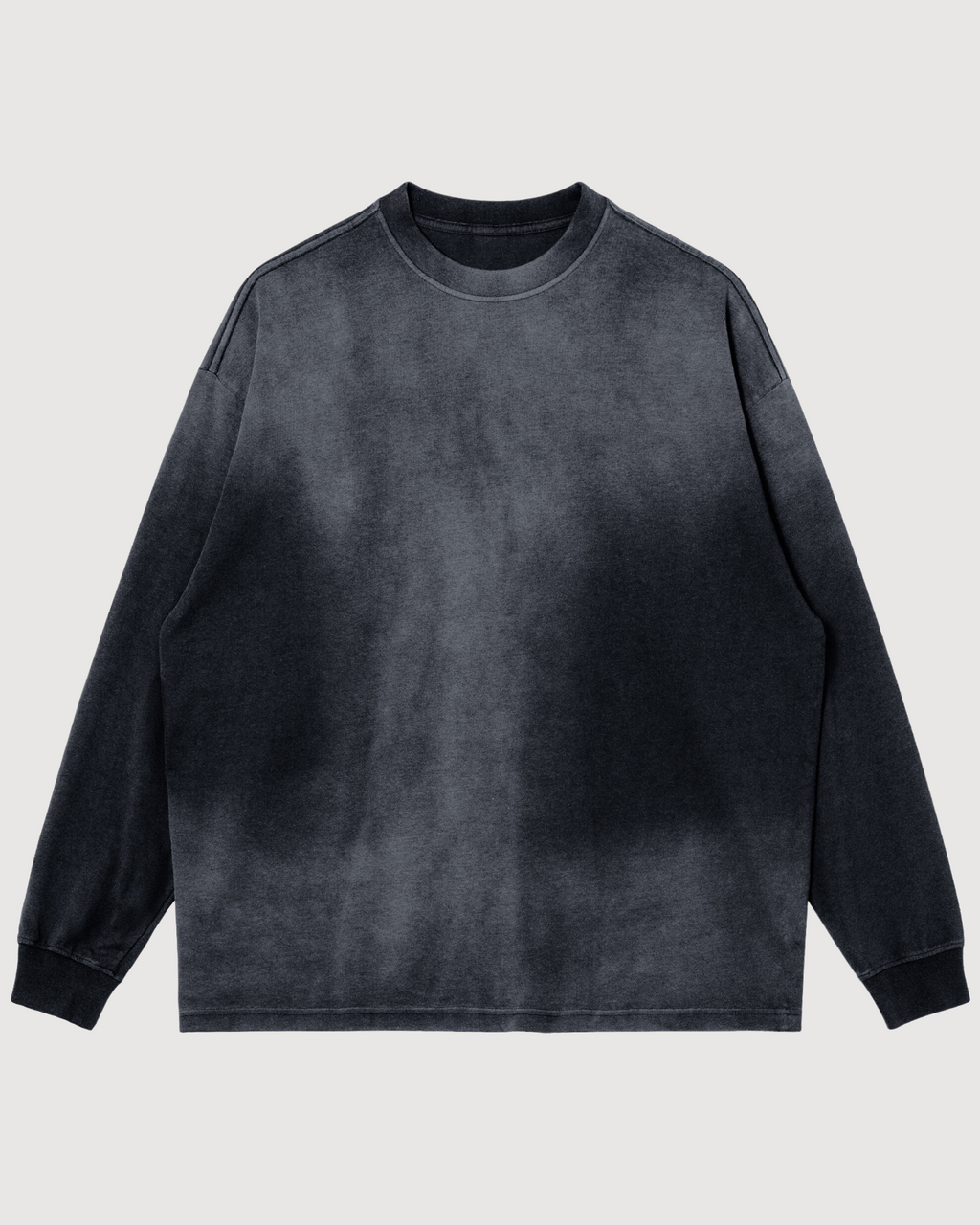 Washed black crewneck sweatshirt oversized drop shoulder luxury streetwear