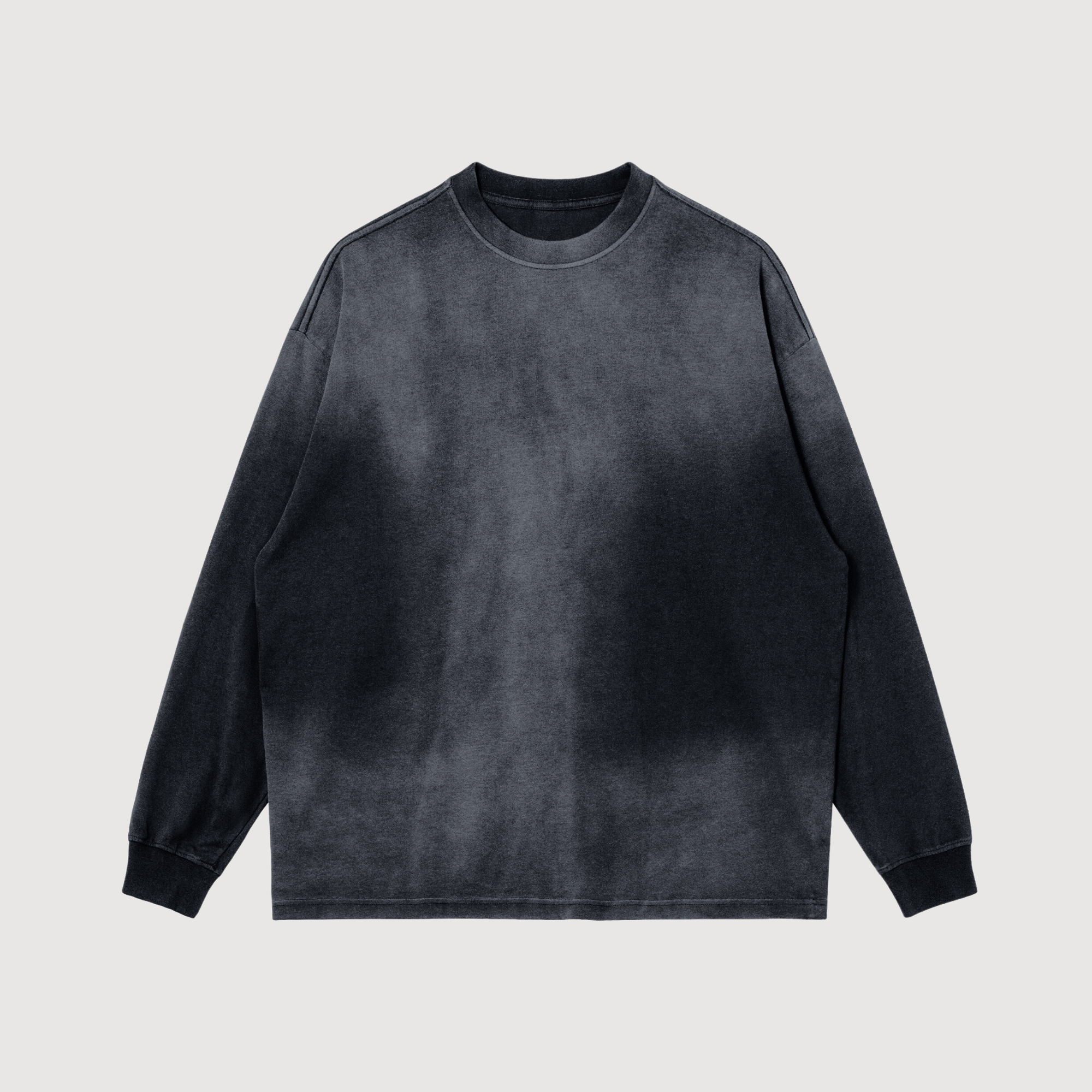 Washed black crewneck sweatshirt oversized drop shoulder luxury streetwear