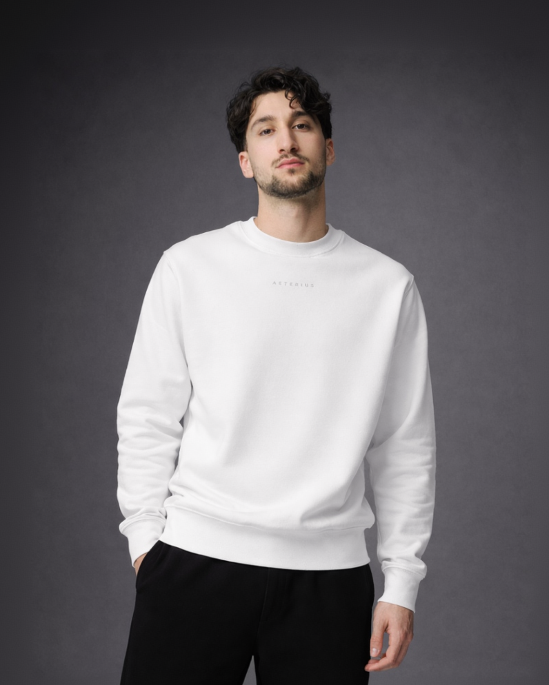 AETERIUS Plain White Crewneck Sweatshirt