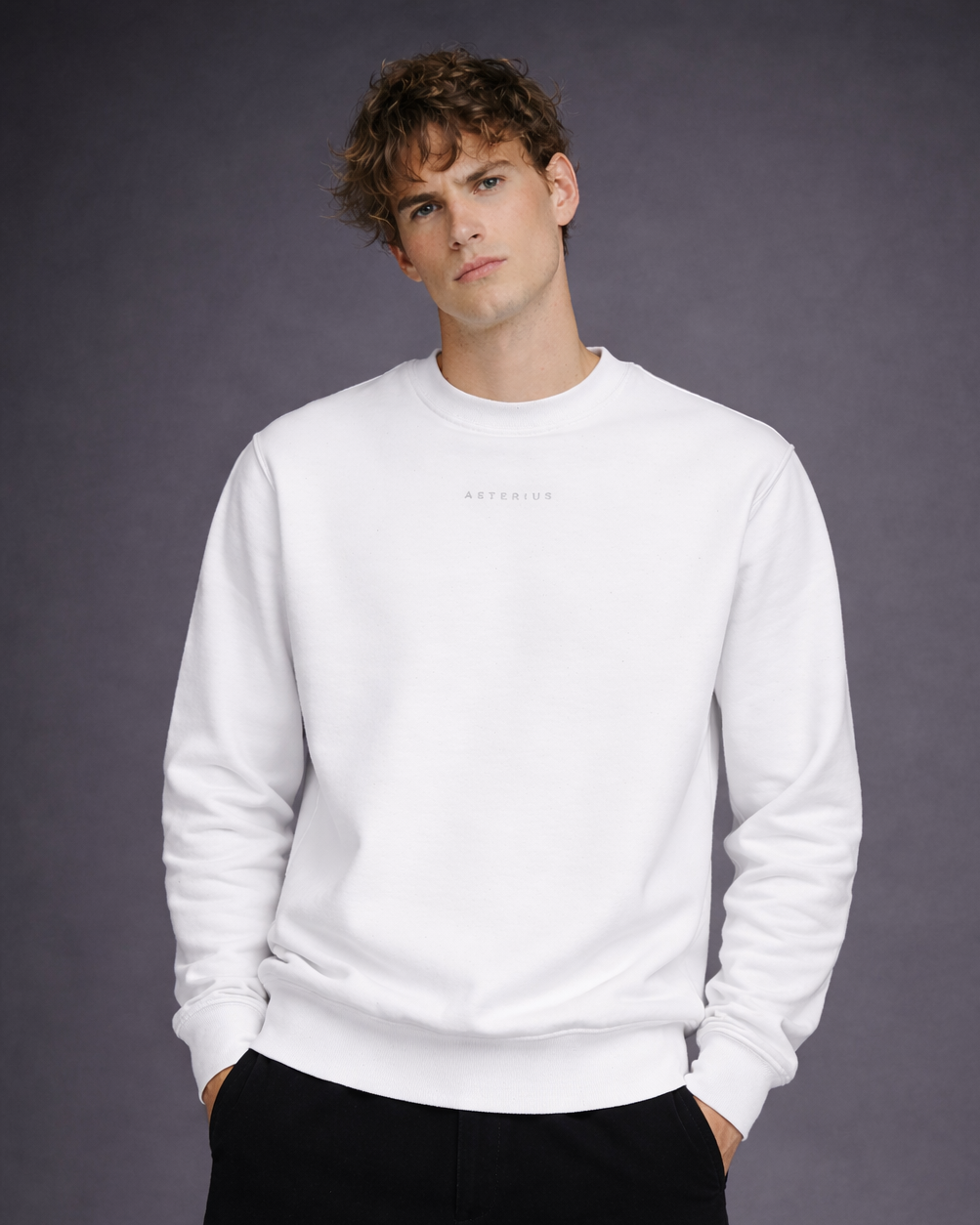 AETERIUS Plain White Crewneck Sweatshirt