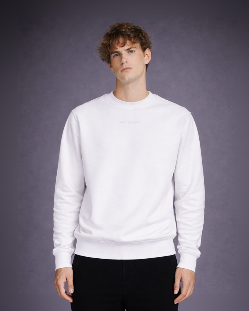 AETERIUS Plain White Crewneck Sweatshirt