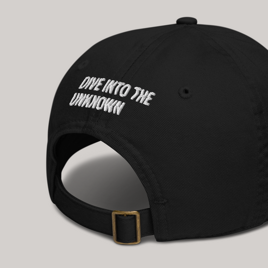 aeterius streetwear dive into the unknown back side view of black dad cap hat baseball headwear