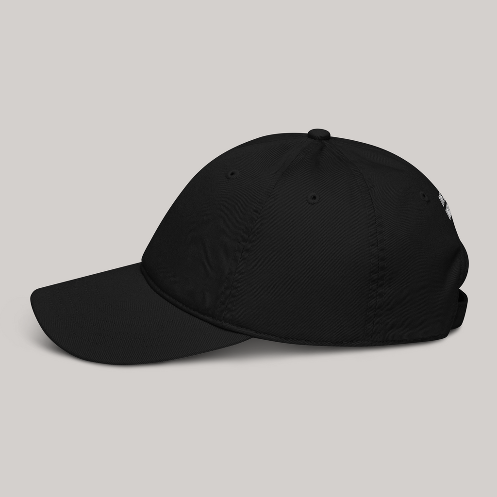 right side of black dad cap baseball hat dive into the unknown embroidered aeterius streetwear