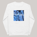 white crewneck sweatshirt graphic black and blue, luxury streetwear, 'cosmic vision' white crewneck AETERIUS