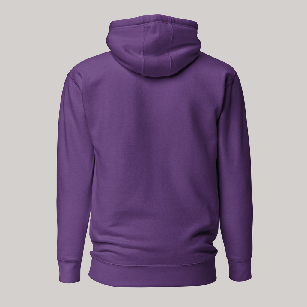 back side of purple hoodie