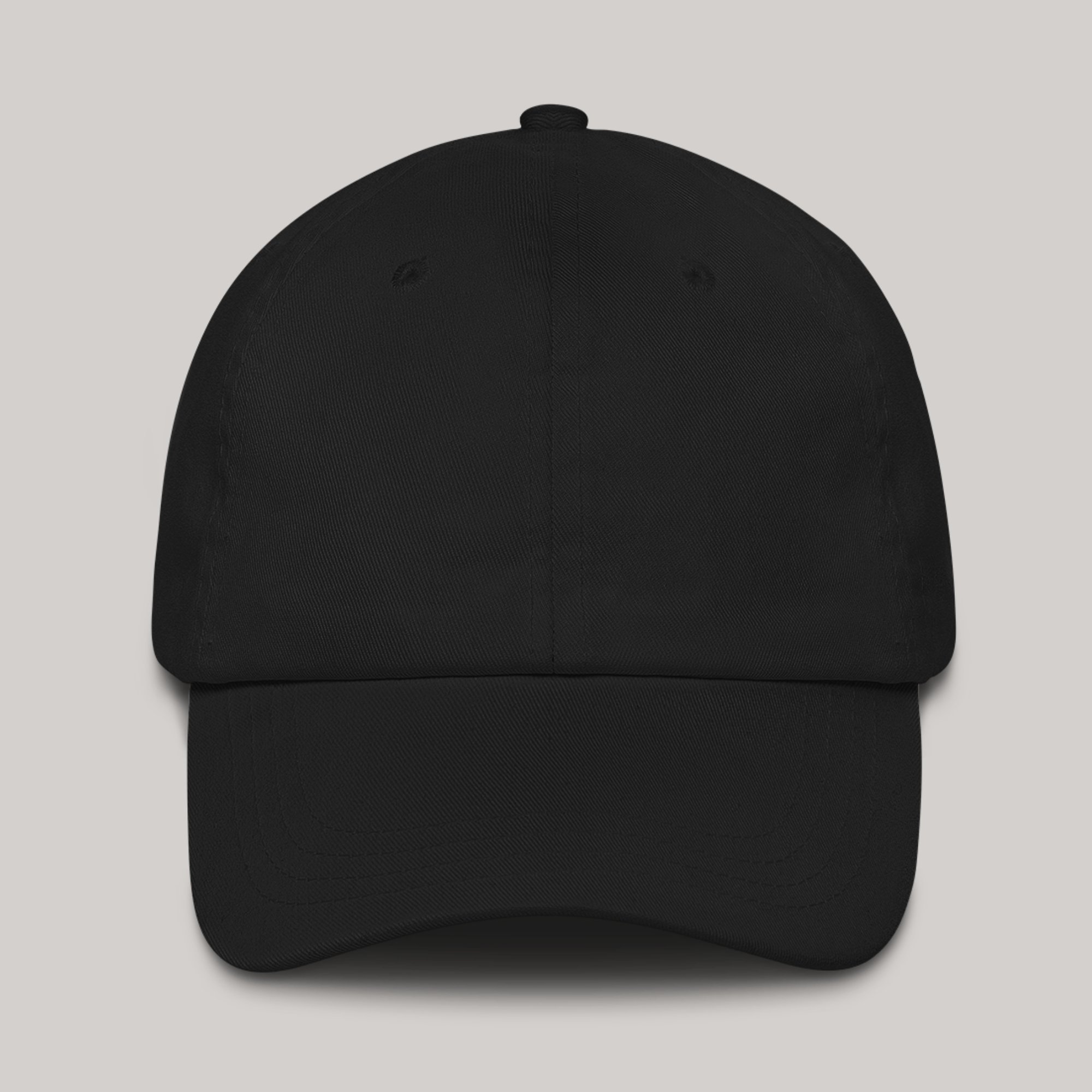 front side top view plain black cap dad hat aeterius streetwear 
