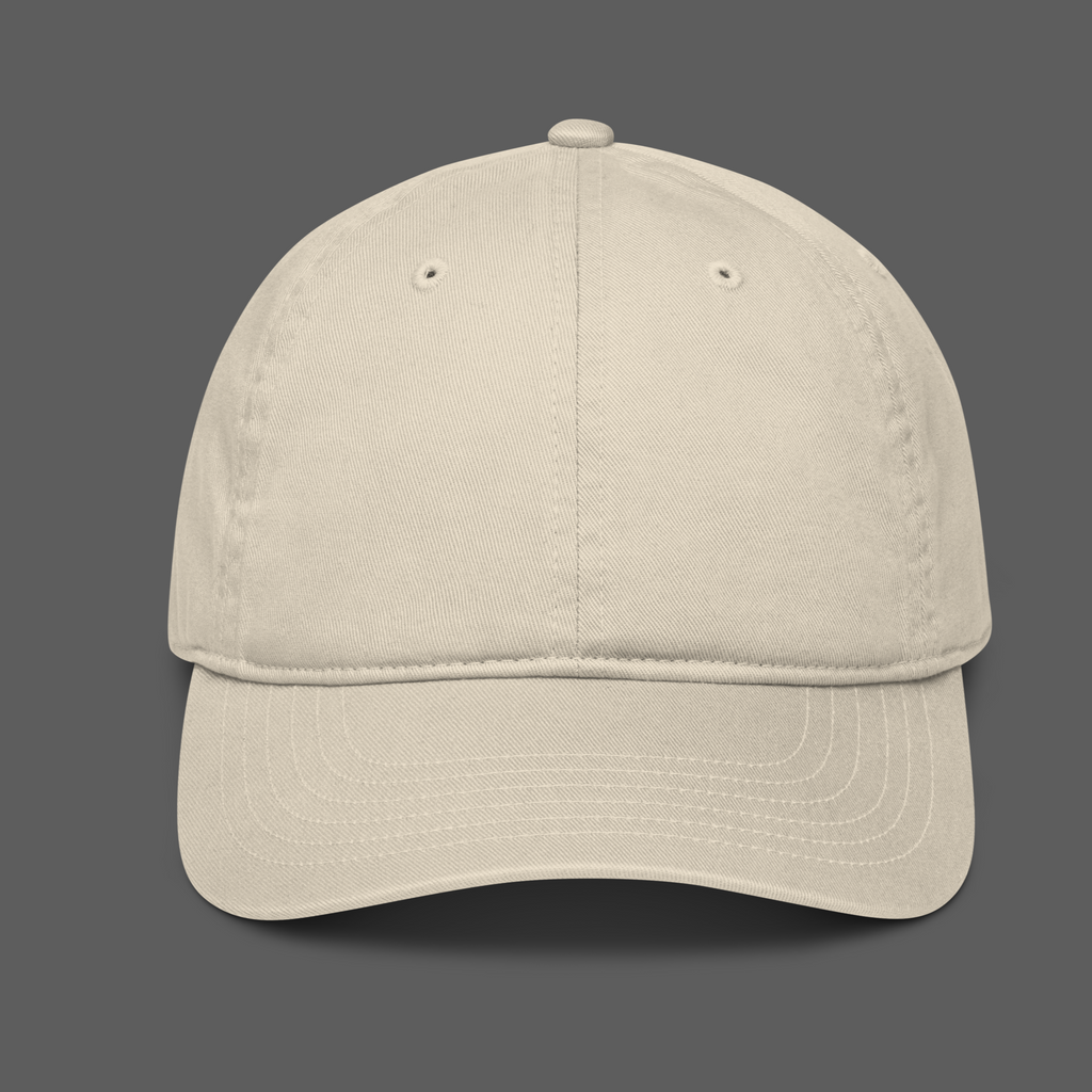 front of plain beige cap hat baseball aeterius streetwear back embroidery 'dive into the unknown'
