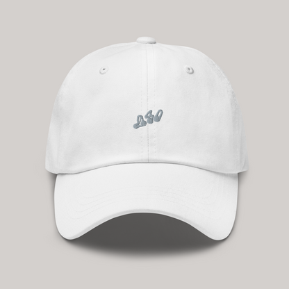 White cap, classic dad/baseball style. 980 grey/silver embroidery in the center. Minimalistic streetwear