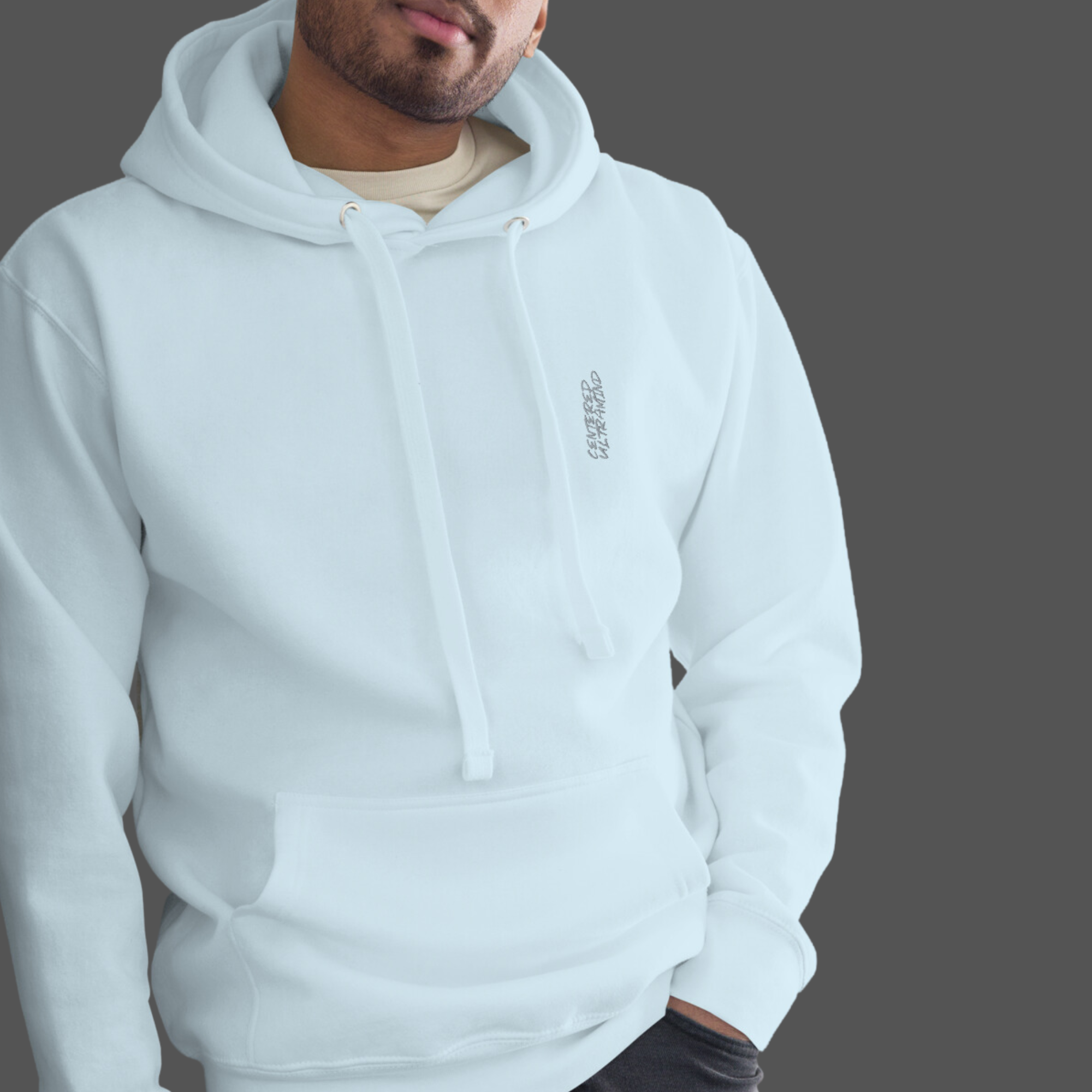 light blue hoodie