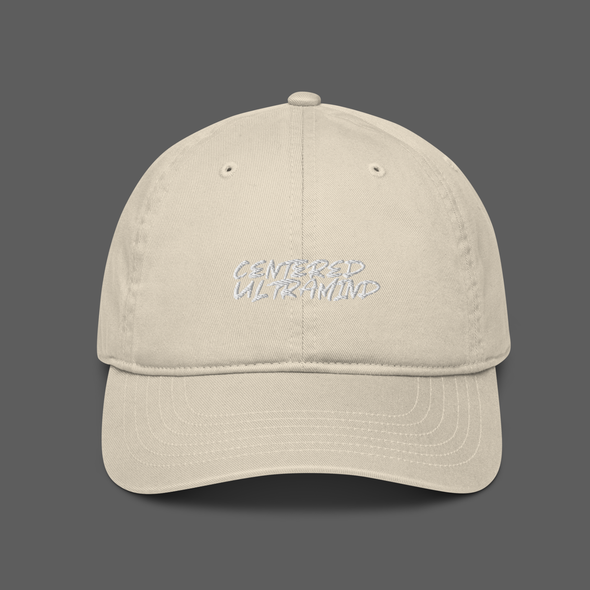Centered Ultramind beige dad cap hat baseball embroidered curved visor cotton twill