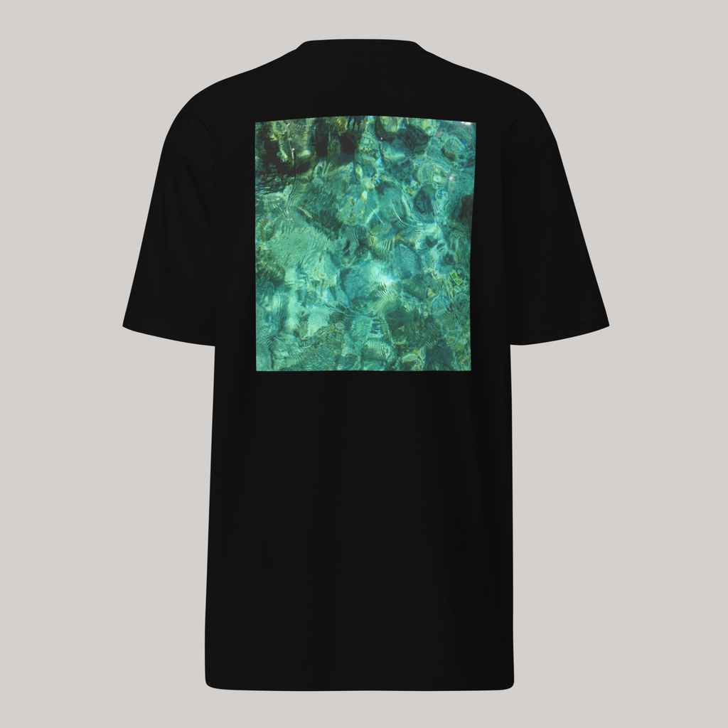Black t-shirt drop shoulder oversized graphic tee back design square luxury streetwear 